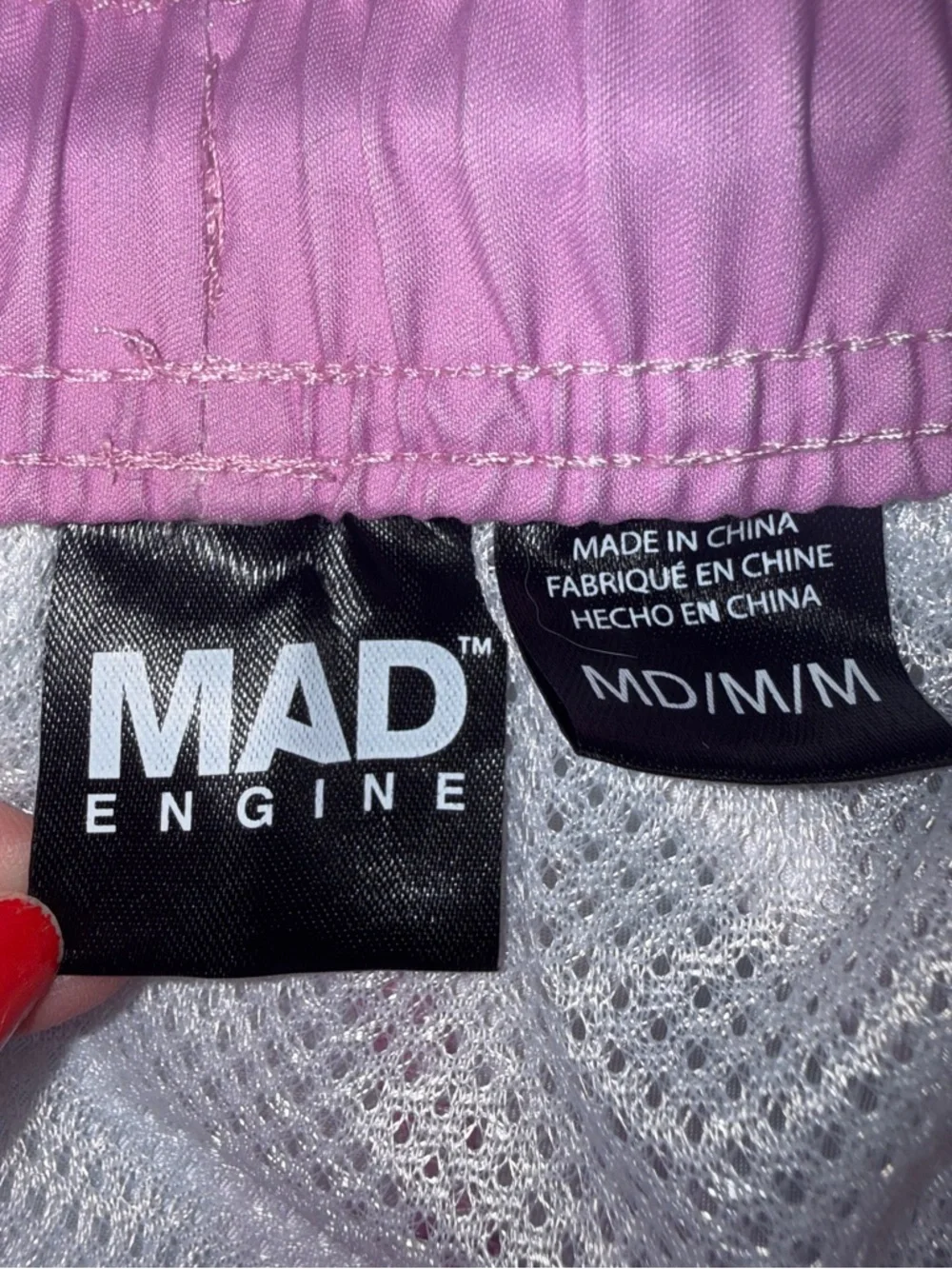 MAD Engine Men’s Swim Trunks Medium Pink Mint Stripe Retro Beach Shorts Lined